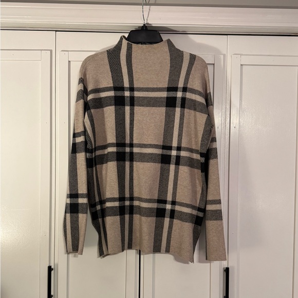 Max Studio Sweaters - Max Studio Plaid Mock Neck Sweater in Beige and Black